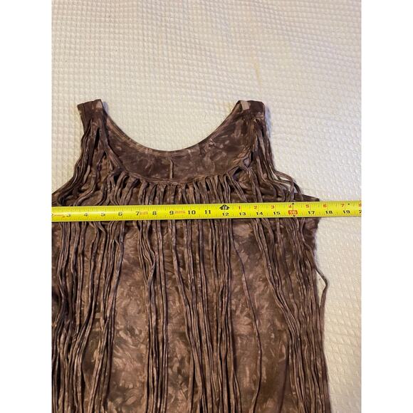 Y2K Boho Brown Tie Dye Scoop Neck Tank Top W/ Long Fringe Detailing Small - Picture 8 of 10